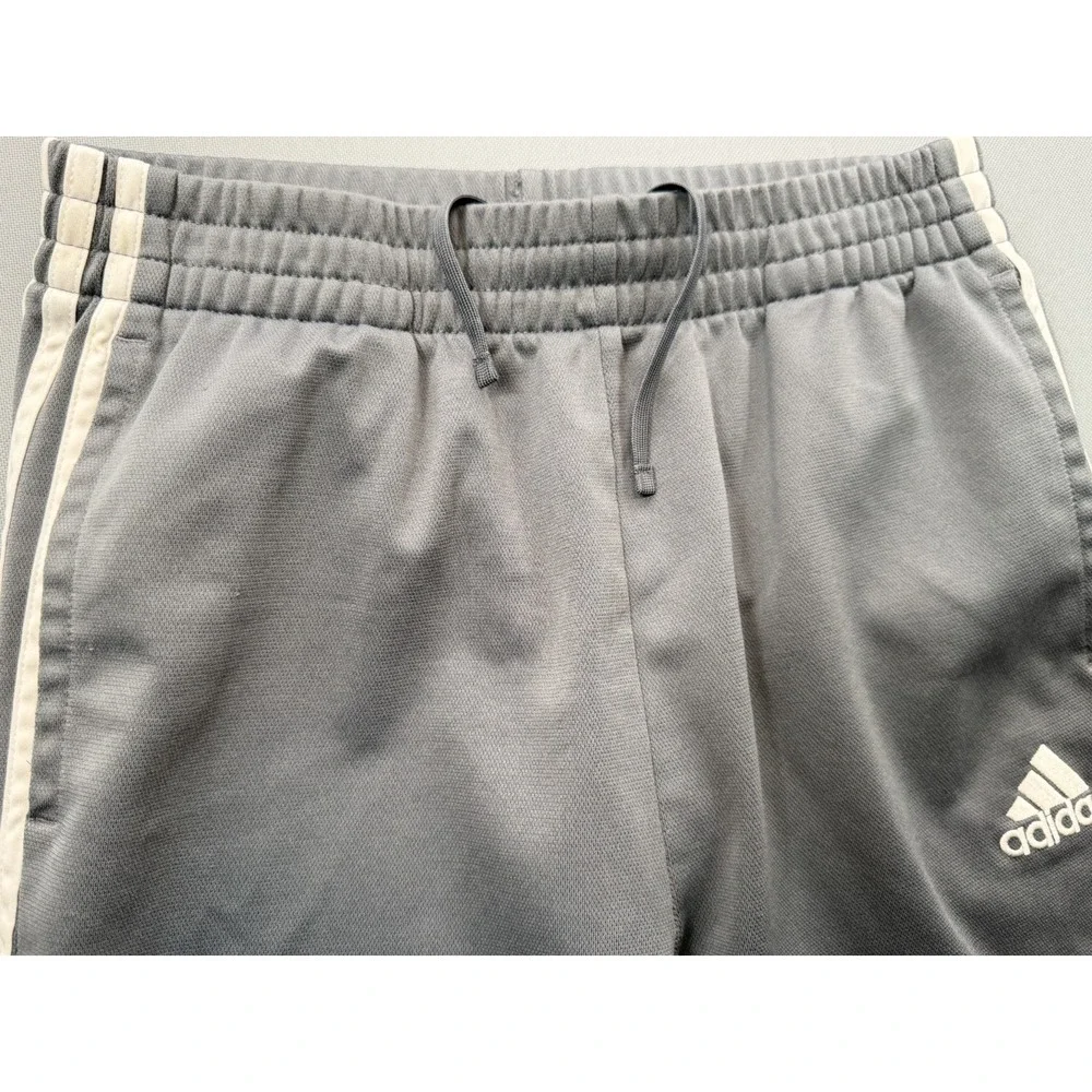 Adidas 3-Stripes Athletic Track Pants Grey White Embroidered Logo Youth XL 18/20